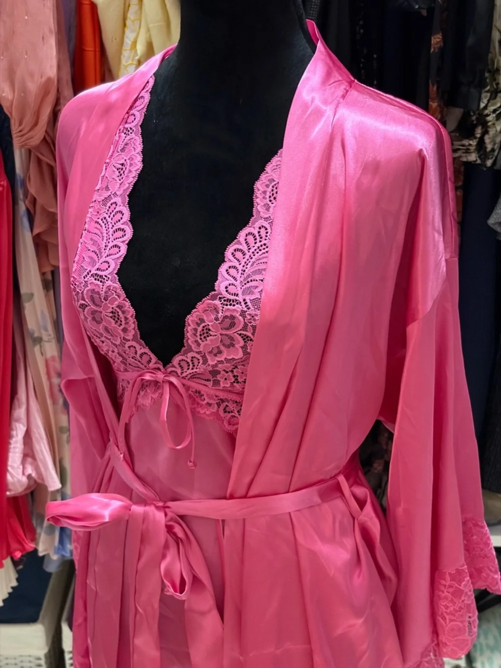 In Bloom by Jonquil Love Story Luxe Satin Halter Chemise Pink Slip & Robe - Picture 11 of 16